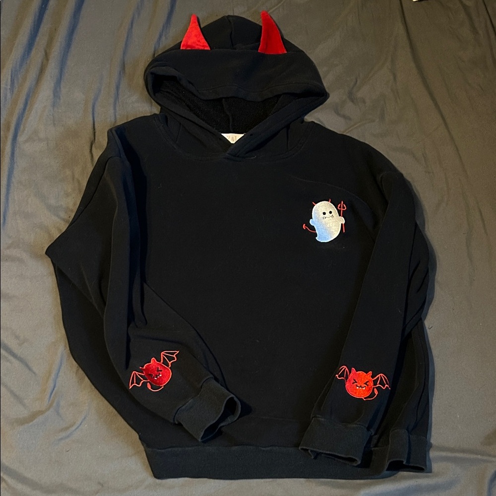 Black Hoodie with Red Devil Accents